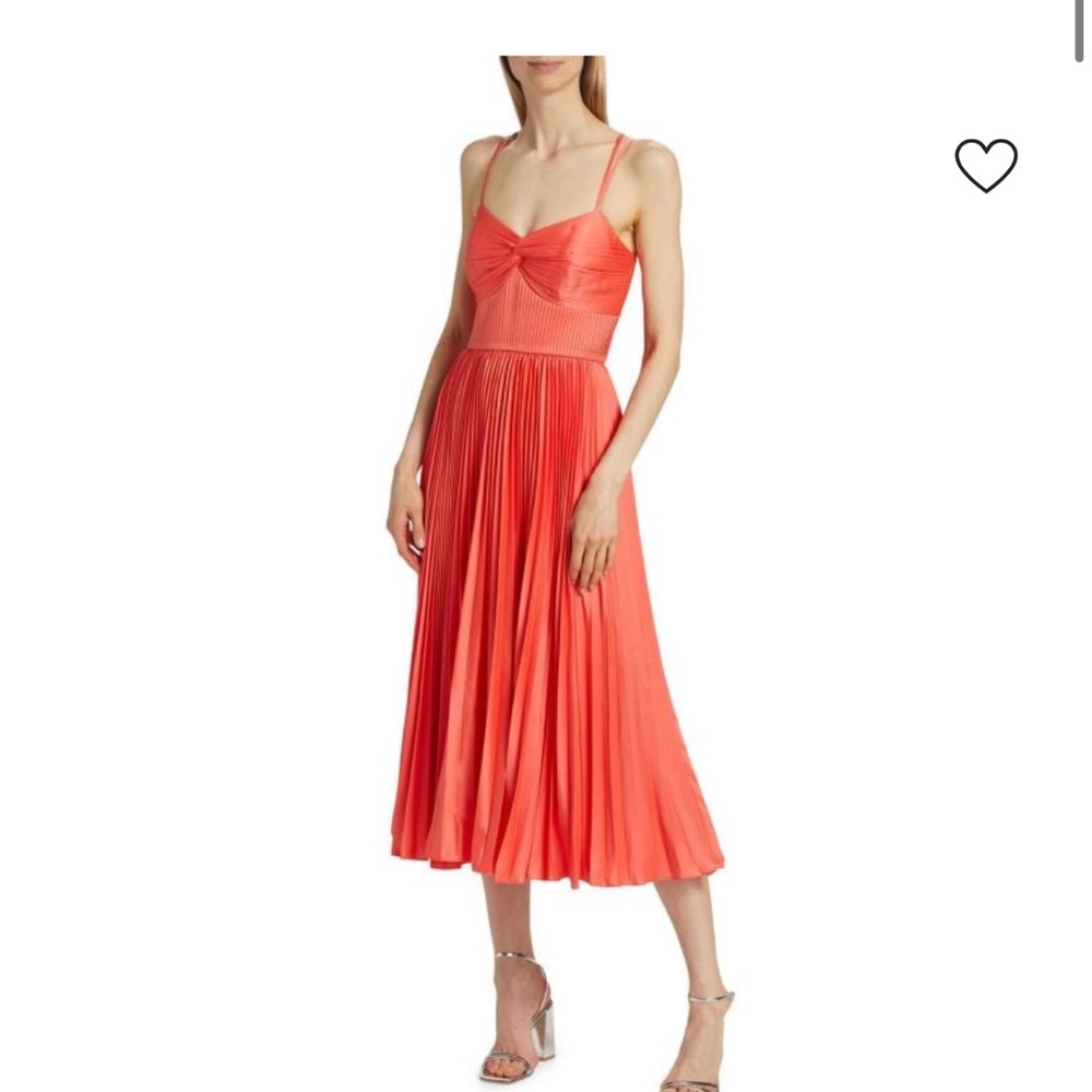 AMUR Krisley Pleated Sleeveless Midi-Dress, Coral NWT
